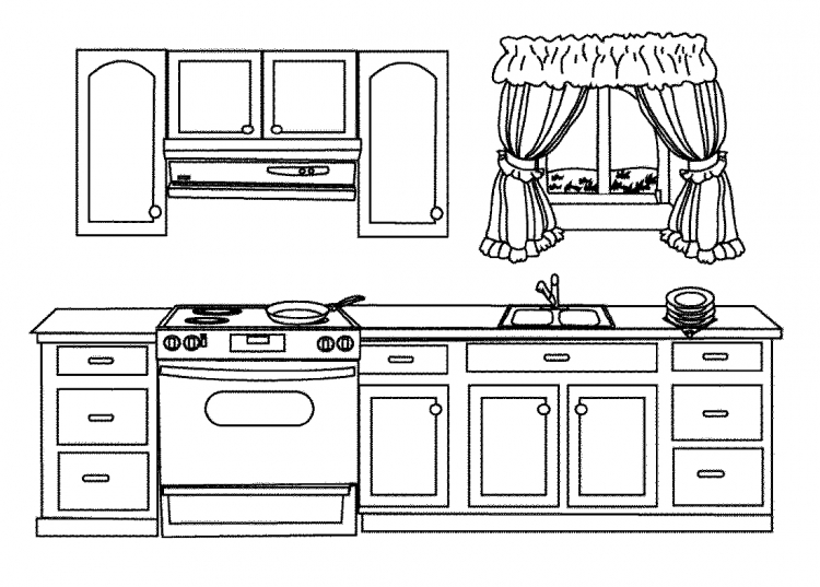 Кухня раскраска для детей